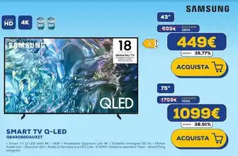 Euronics SAMSUNG SMART TV Q-LED QE43Q60DAUXZT 75" offerta