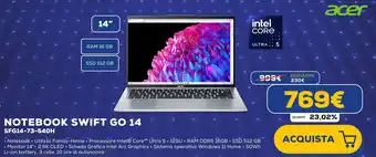 Euronics NOTEBOOK SWIFT GO 14 SFG14-73-540H offerta