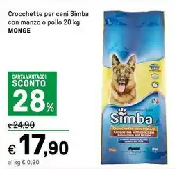 Iper La Grande Crocchette per cani Simba con manzo o pollo MONGE offerta