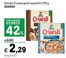 Iper La Grande Cereali Cruesli gusti assortiti QUAKER offerta