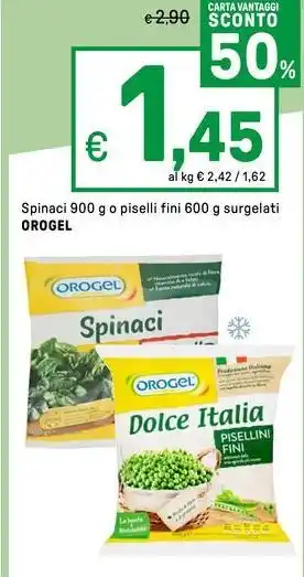 Iper La Grande Spinaci o piselli fini surgelati OROGEL offerta