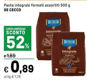 Iper La Grande Pasta integrale formati assortiti DE CECCO offerta