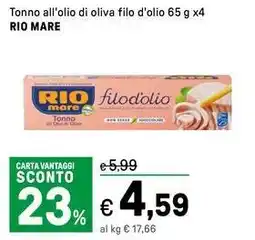 Iper La Grande Tonno all'olio di oliva filo d'olio RIO MARE offerta