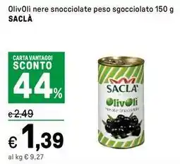 Iper La Grande OlivOli nere snocciolate peso sgocciolato SACLÀ offerta