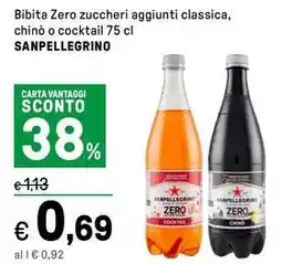 Iper La Grande Bibita Zero zuccheri aggiunti classica, chinò o cocktail SANPELLEGRINO offerta