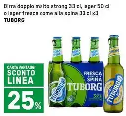 Iper La Grande Birra doppio malto strong, lager o lager fresca come alla spina TUBORG offerta