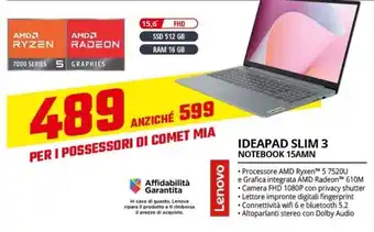 Comet Lenovo IDEAPAD SLIM 3 NOTEBOOK 15AMN offerta