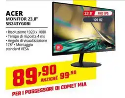 Comet ACER MONITOR 23,8" SB243YG0BI offerta