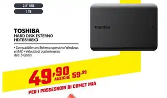 Comet TOSHIBA HARD DISK ESTERNO HDTB510EK3 offerta