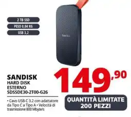 Comet SANDISK HARD DISK ESTERNO SDSSDE30-2T00-G26 offerta