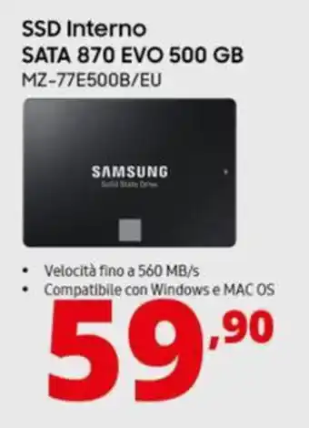 Comet SAMSUNG SSD Interno SATA 870 EVO 500 GB offerta