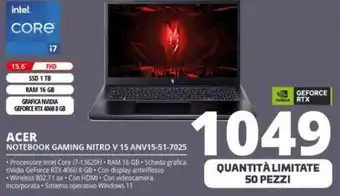 Comet ACER NOTEBOOK GAMING NITRO V 15 ANV15-51-7025 offerta