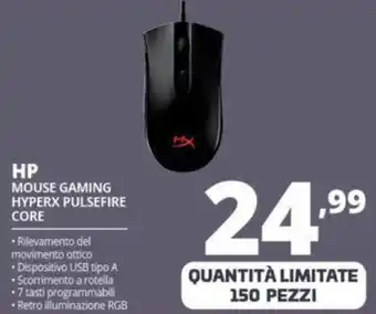 Comet Hp mouse gaming hyperx pulsefire core offerta