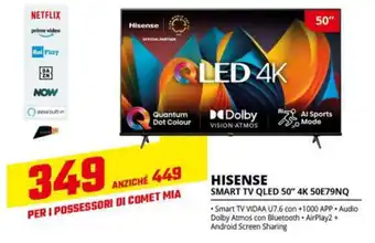 Comet HISENSE SMART TV QLED 50" 4K 50E79NQ offerta