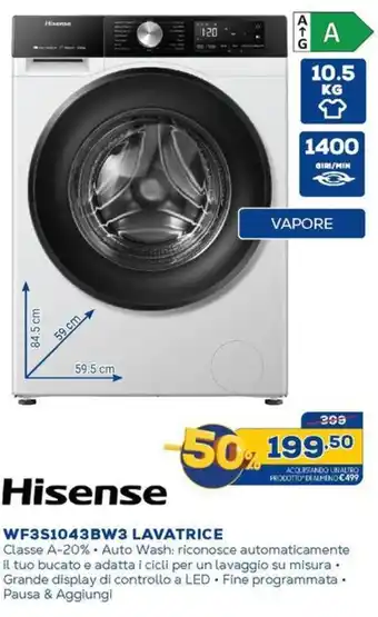 Euronics Hisense wf3s1043bw3 lavatrice offerta