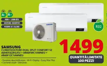 Comet SAMSUNG CLIMATIZZATORE DUAL SPLIT COMFORT S2 AJ040TXJ2KG/EU + AR60F09C1AWNEU + AR60F12C1AWNEU offerta