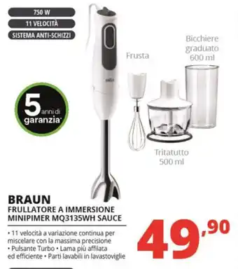 Comet BRAUN FRULLATORE A IMMERSIONE MINIPIMER MQ3135WH SAUCE offerta