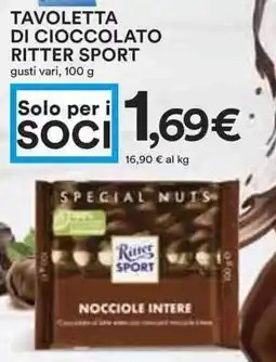 Coop Tavoletta di cioccolato ritter sport gusti vari, offerta