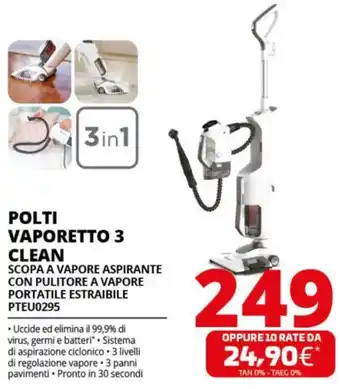 Comet POLTI VAPORETTO 3 CLEAN SCOPA A VAPORE ASPIRANTE CON PULITORE A VAPORE PORTATILE ESTRAIBILE PTEU0295 offerta