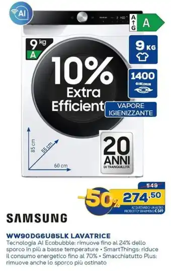 Euronics SAMSUNG WW90DG6U85LK LAVATRICE offerta