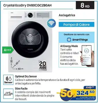 Euronics Samsung crystal ecodry dv80cgc2b0ah offerta