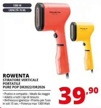 Comet ROWENTA STIRATORE VERTICALE PORTATILE PURE POP DR2022/DR2026 offerta