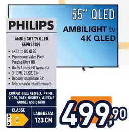 Unieuro PHILIPS AMBILIGHT TV QLED 55PUS8209 offerta