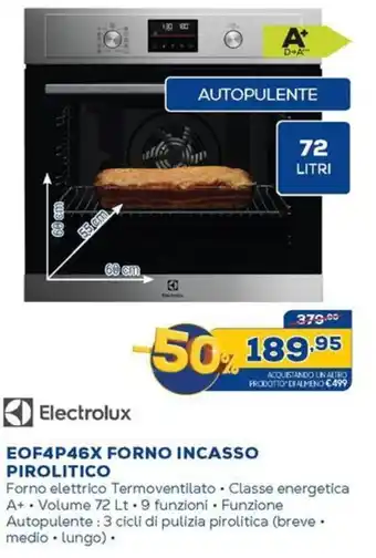 Euronics Electrolux EOF4P46X FORNO INCASSO PIROLITICO offerta