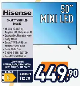 Unieuro Hisense SMART TVMINILED 50U6NQ offerta