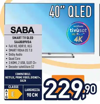 Unieuro SABA SMART TV QLED SA40089VDA offerta