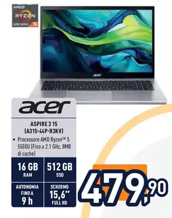 Unieuro acer ASPIRE 3 15 (A315-44P-R3KV) offerta