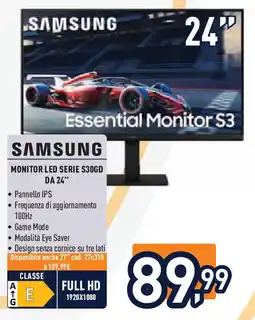 Unieuro SAMSUNG MONITOR LED SERIE S30GD DA 24" offerta