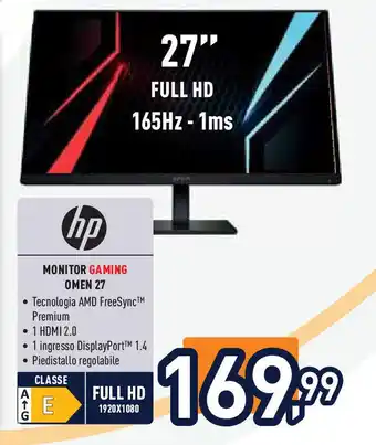 Unieuro hp MONITOR GAMING OMEN 27 offerta