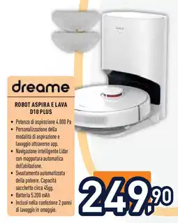 Unieuro dreame ROBOT ASPIRA E LAVA D10 PLUS offerta