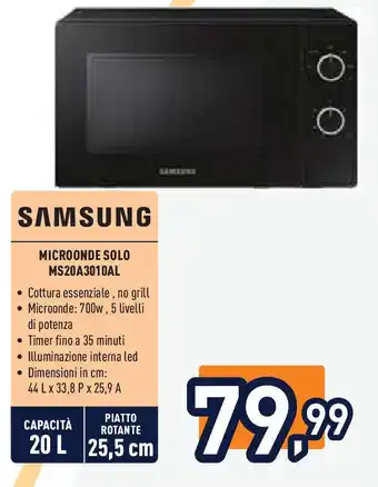 Unieuro SAMSUNG MICROONDE SOLO MS20A3010AL offerta