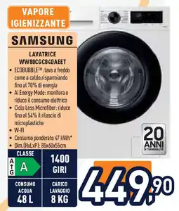 Unieuro SAMSUNG LAVATRICE WW80CGC04DAEET offerta