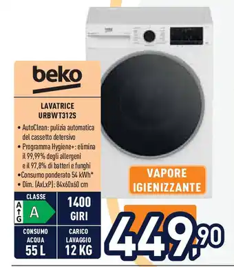 Unieuro beko LAVATRICE URBWT312S offerta