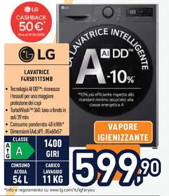 Unieuro LG LAVATRICE F4R5011TSMB offerta