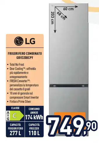 Unieuro LG FRIGORIFERO COMBINATO GBV3200CPY offerta