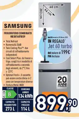 Unieuro SAMSUNG FRIGORIFERO COMBINATO RB38T607BS9 offerta