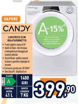 Unieuro CANDY LAVATRICE SLIM R04476DWMC71S offerta