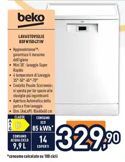 Unieuro beko LAVASTOVIGLIE BDFN15D431W offerta