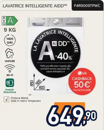 Unieuro LG LAVATRICE INTELLIGENTE AIDD F4R9009TPWC offerta