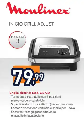 Unieuro Moulinex INICIO GRILL ADJUST Griglia elettrica Mod. G1272D offerta