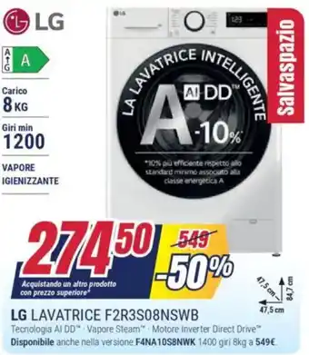 Trony LG LAVATRICE F2R3S08NSWB offerta