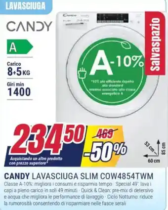 Trony CANDY LAVASCIUGA SLIM COW4854TWM offerta