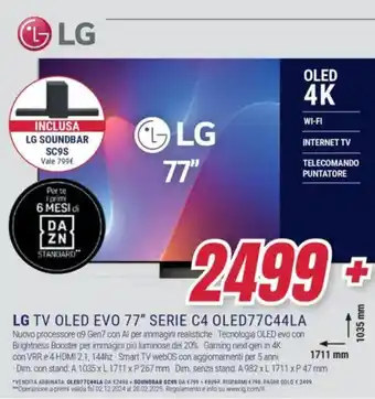 Trony LG TV OLED EVO 77" SERIE C4 OLED77C44LA offerta