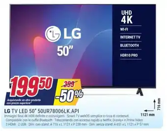 Trony LG TV LED 50" 50UR78006LK.API offerta