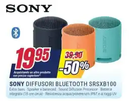 Trony SONY DIFFUSORI BLUETOOTH SRSXB100 offerta