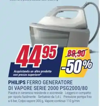 Trony PHILIPS FERRO GENERATORE DI VAPORE SERIE 2000 PSG2000/80 offerta